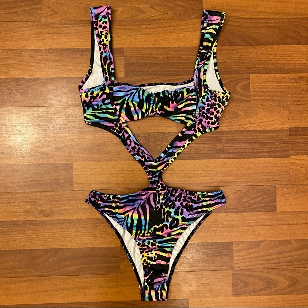 UV Reactive Rainbow Leopard Cut Out Bodysuit